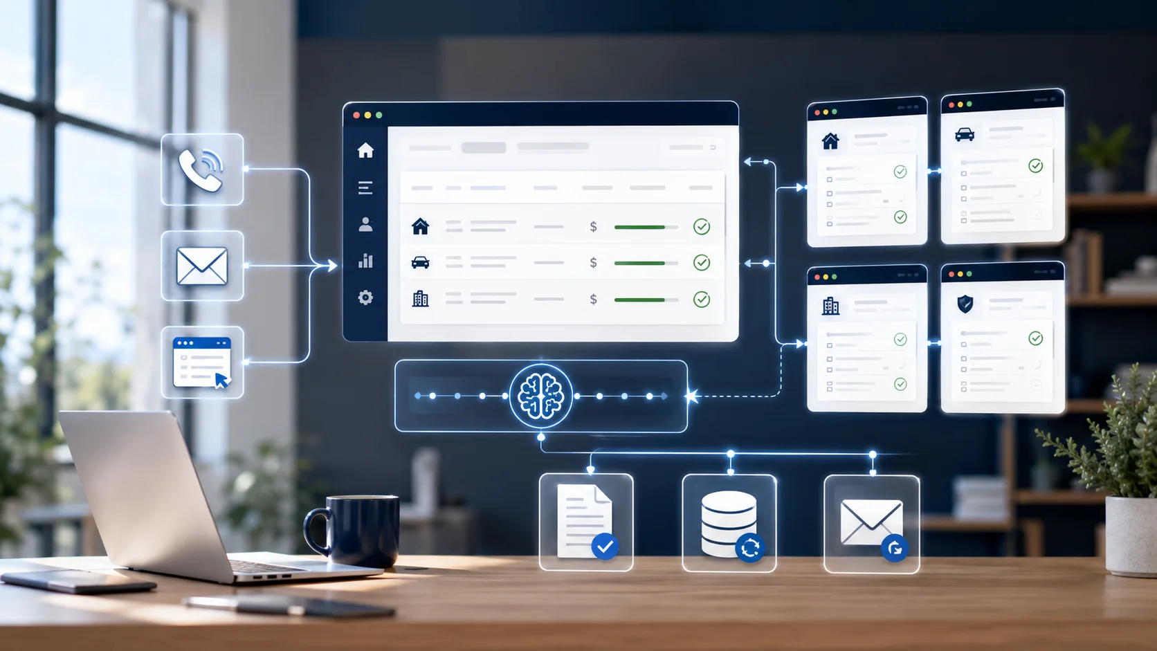 Apps and Bits automation layer connecting quote intake sources to carrier portals, raters, AMS systems, and follow-up