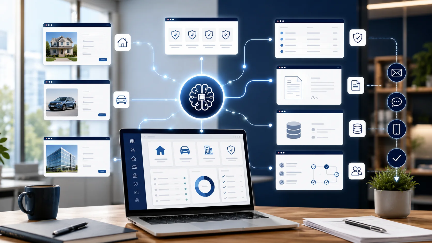 Insurance agency quote automation workflow connecting carrier portals, AMS, documents, and follow-up